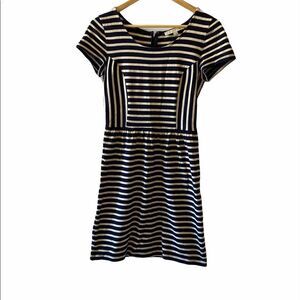 ANN TAYLOR Loft Navy&Tan Striped Tight Knit Dress